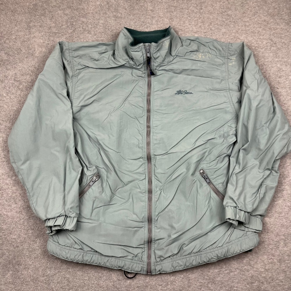 LL Bean Three-Season Jacket Mens Large Sage Green Fleece Lined Full Zip Outdoor